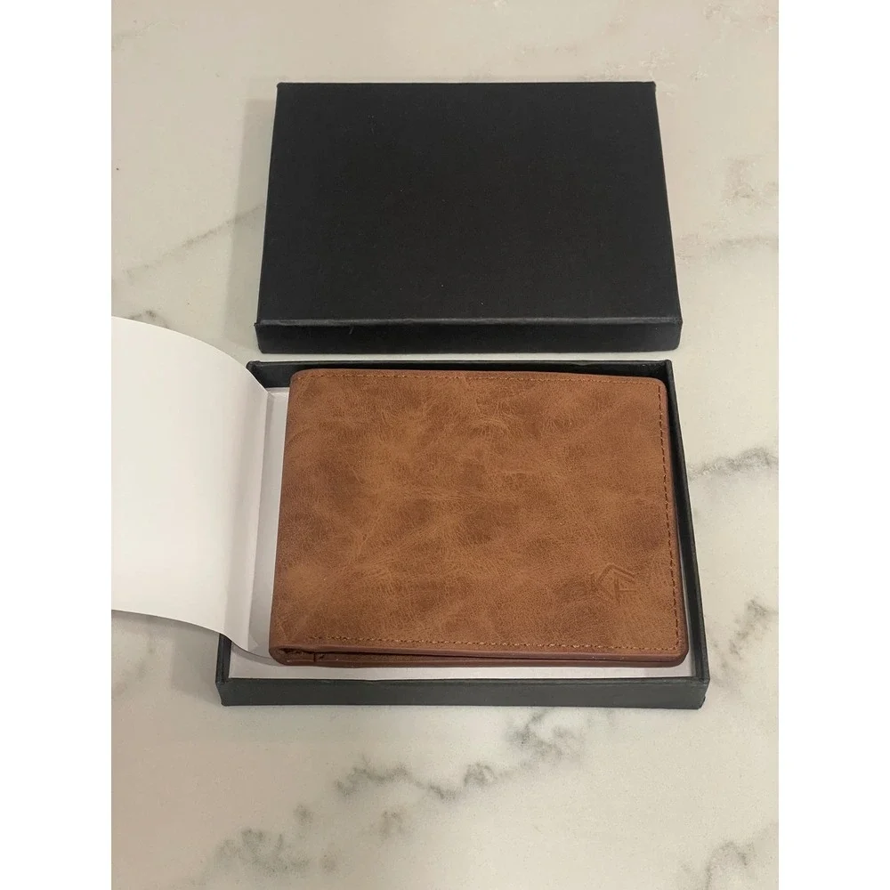 Men's Slim Minimalist Bifold Wallet Brown Soft Leather Front Pocket‎ New